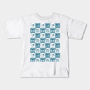 Frenchies with Glasses Pattern Blue Kids T-Shirt